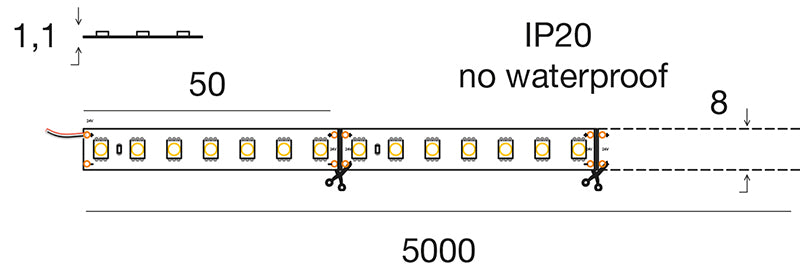 STRIP LED 9.6W/m - 8 mm 24Vdc