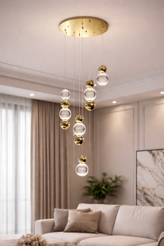 Brillante sospensione a 5 pendenti oro