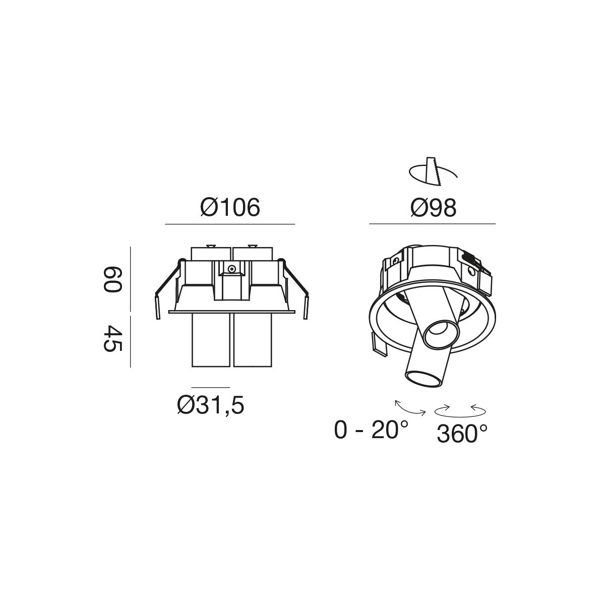TwinCylinder Focus faretto incasso