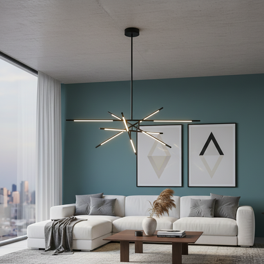 Tubular a 8 luci nero sospensione