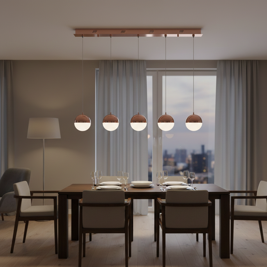 Atomo a 5 luci lineare rame