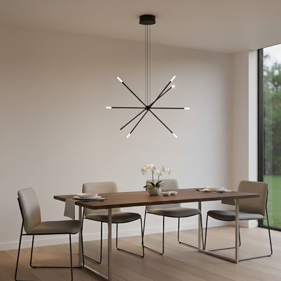 Tubular a 12 luci nero sospensione